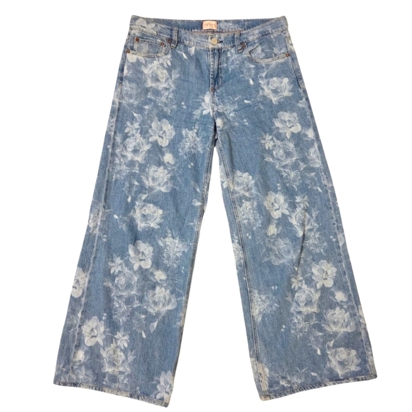 Alice + Olivia TRISH LOW RISE BAGGY JEAN In Lotus Floral Women's 31 Blue White. - Picture 4 of 13